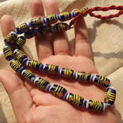 East Oasis Vintage Blue Feather Pattern Glass Bead Long Necklace, 20x10mm Beads