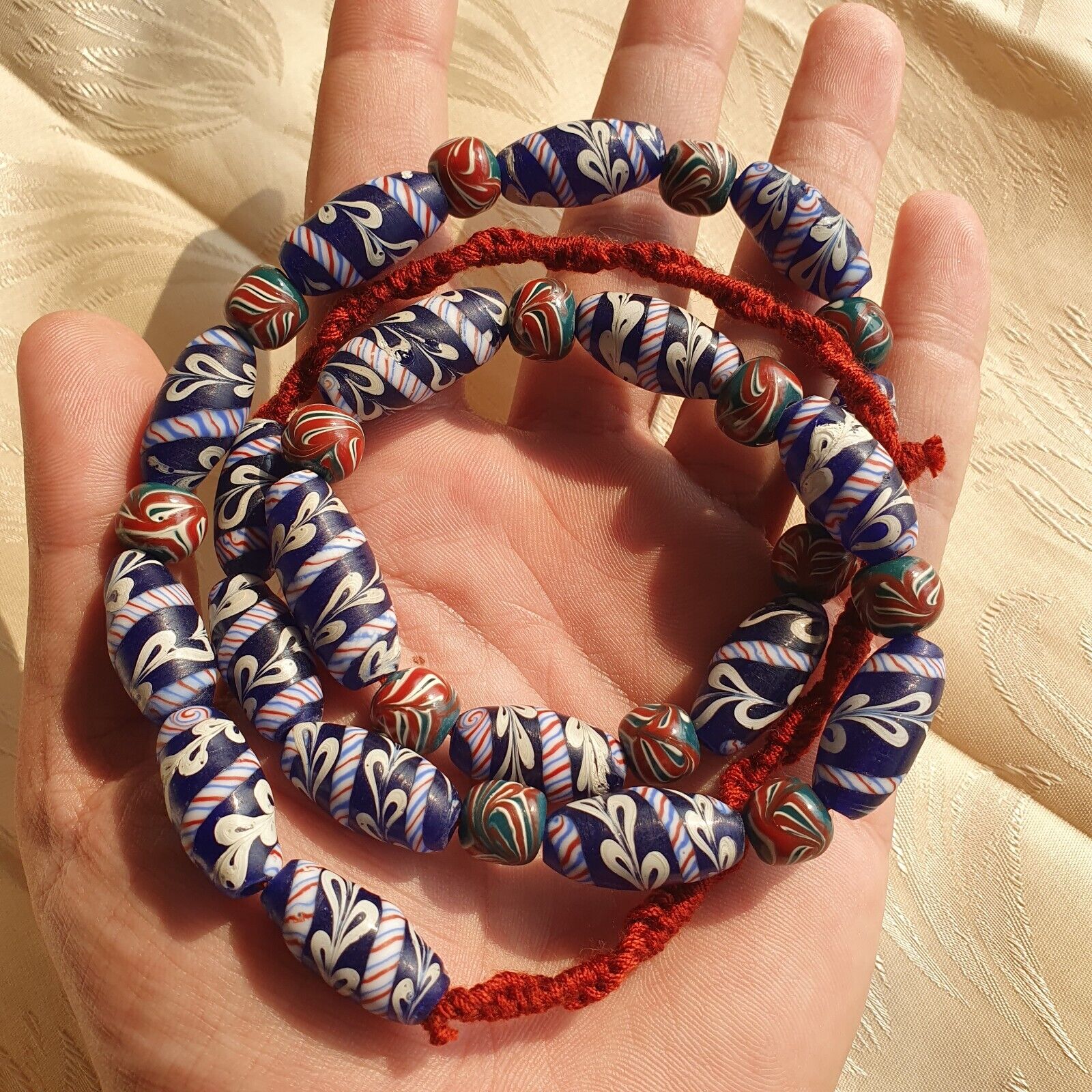 vintage Blue Fancy Feather glass beads Long Necklace