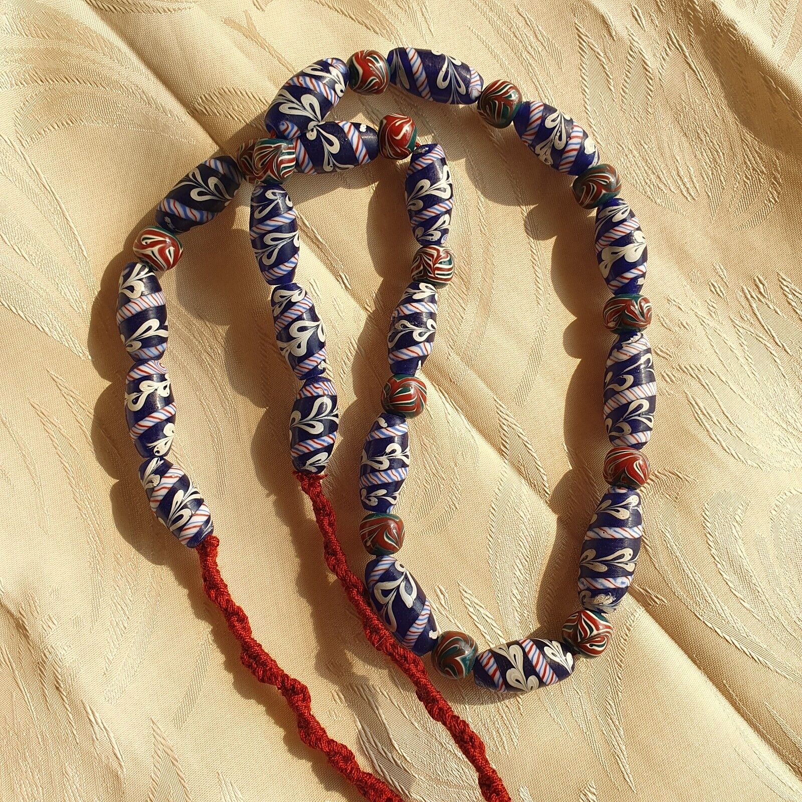 vintage Blue Fancy Feather glass beads Long Necklace