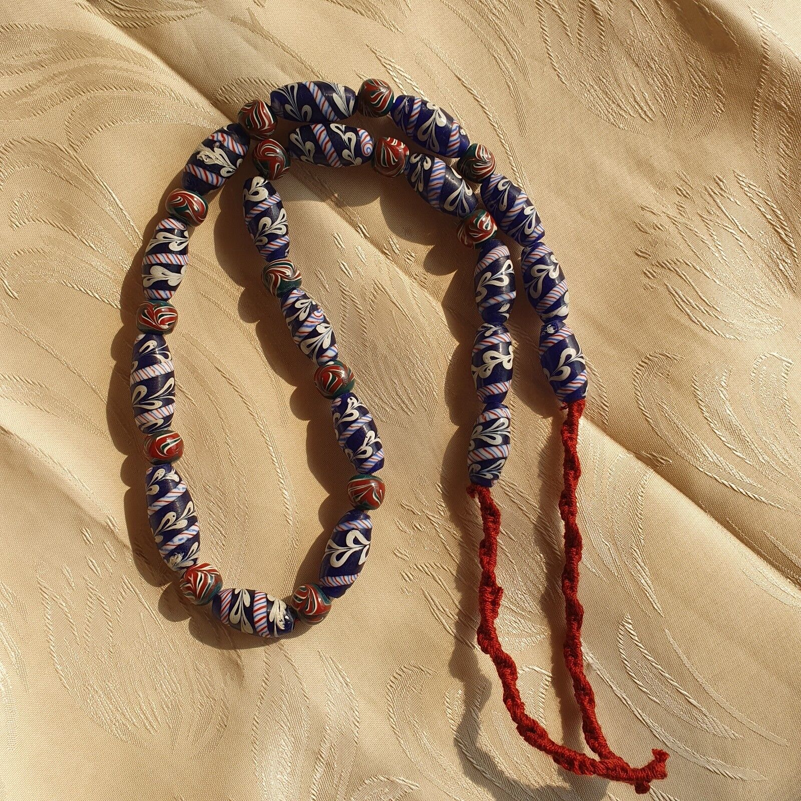 vintage Blue Fancy Feather glass beads Long Necklace