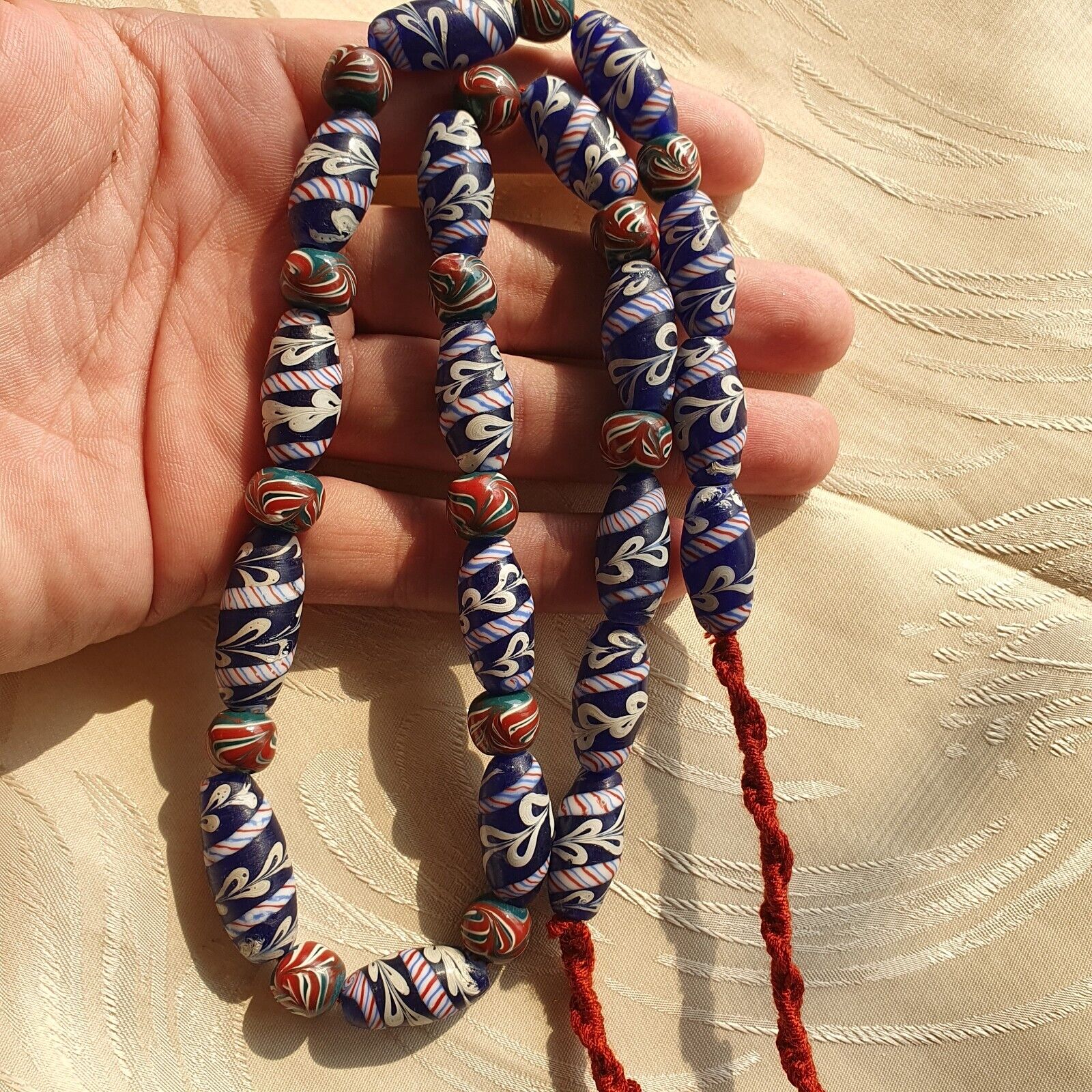 vintage Blue Fancy Feather glass beads Long Necklace