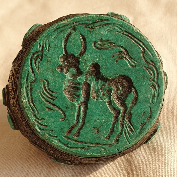 Ancient Near Eastern Harappa Intaglio Stone Mix Silver Decorated Big Ring