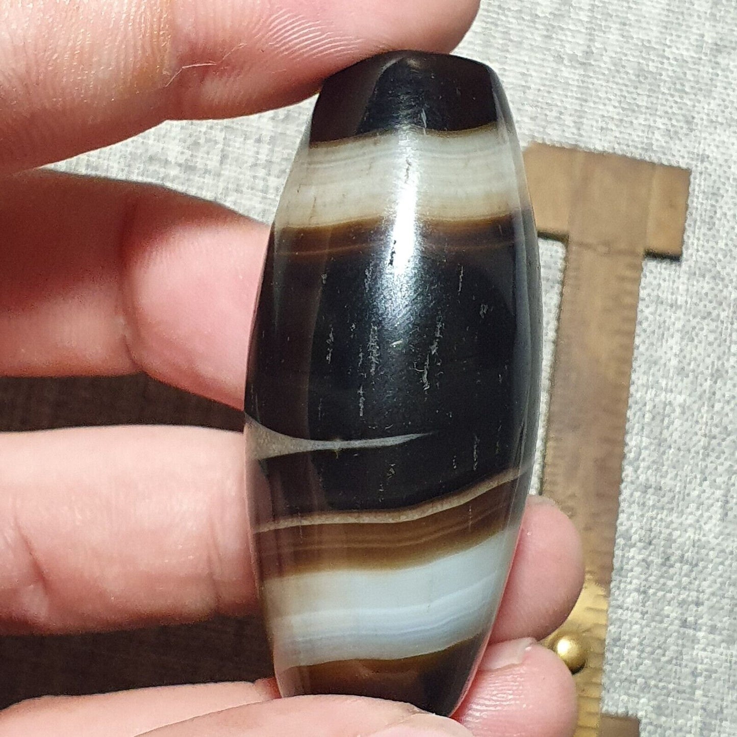 YM 109 Kraftvolle nahöstliche spiritistische Achatperle mit natürlichen Augen, jemenitische Perle
