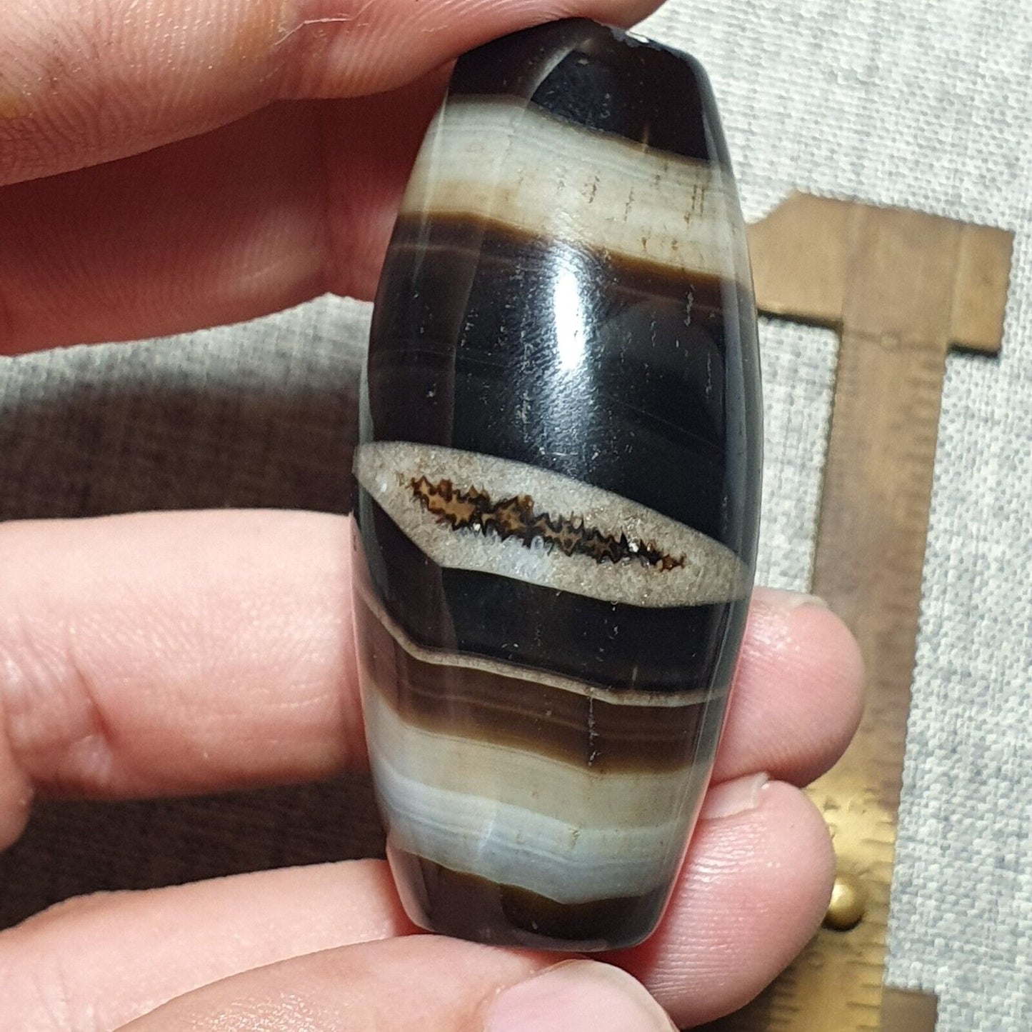 YM 109 Kraftvolle nahöstliche spiritistische Achatperle mit natürlichen Augen, jemenitische Perle
