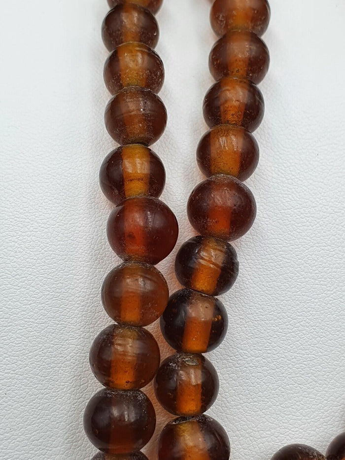 Vintage Glass Beads Brown Fancy Trade Beads 9.5MM Strand
