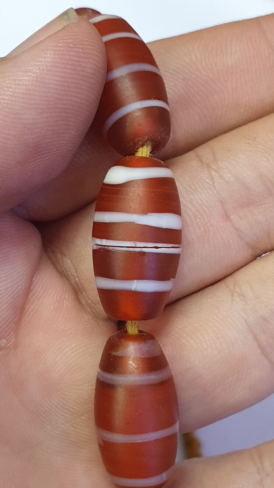 BEAUTIFUL VINTAGE 4 strips Red and white Glass beads necklace