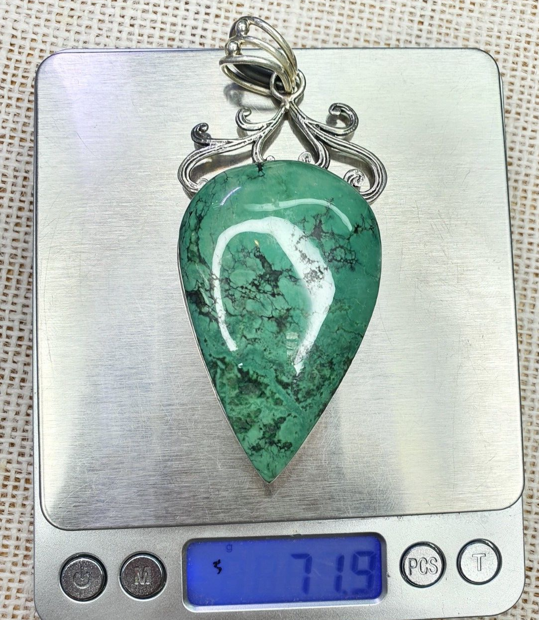 Big Men's Sterling Silver Blue greenish Turquoise Necklace Pendants 71.9 Grams