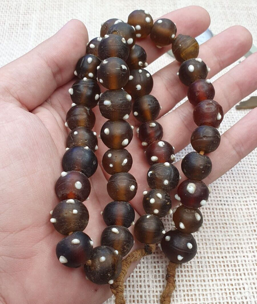 Vintage African Trade Beads Skunk, Venetian Glass Beads Necklace Strand