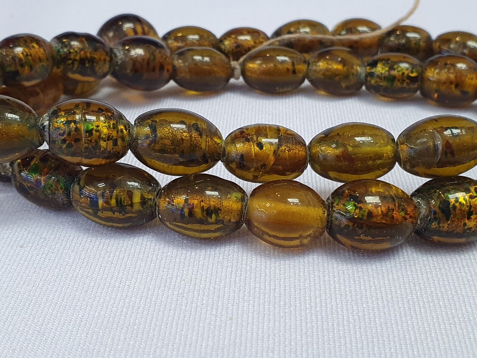Vintage  glass beads AMBER Yellows fancy trade Beads 12x14MM long STRAND