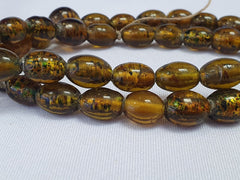 Vintage  glass beads AMBER Yellows fancy trade Beads 12x14MM long STRAND