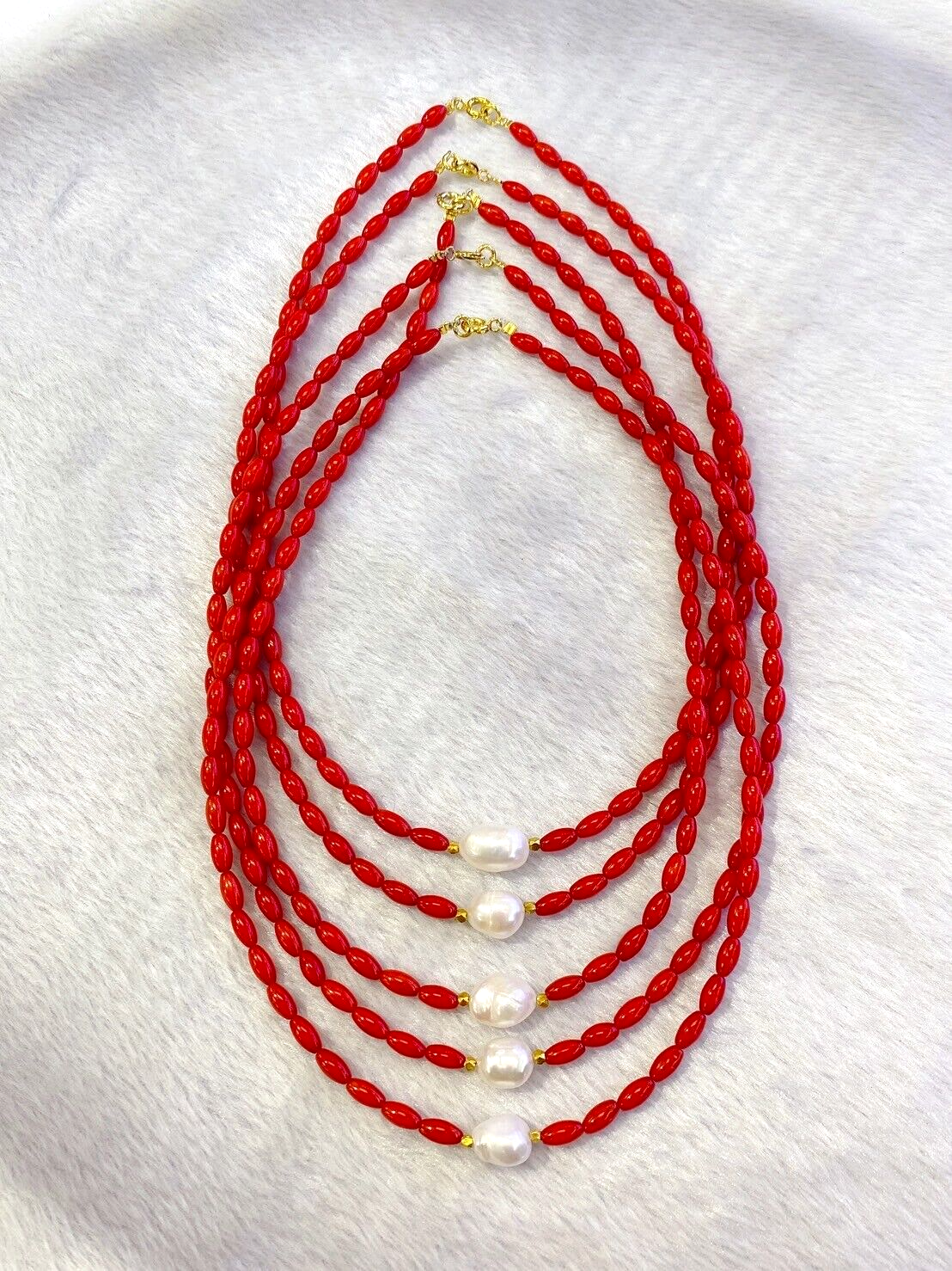 Rice Pearl Angelskin Coral Bead 18" Necklace (AA Collection)