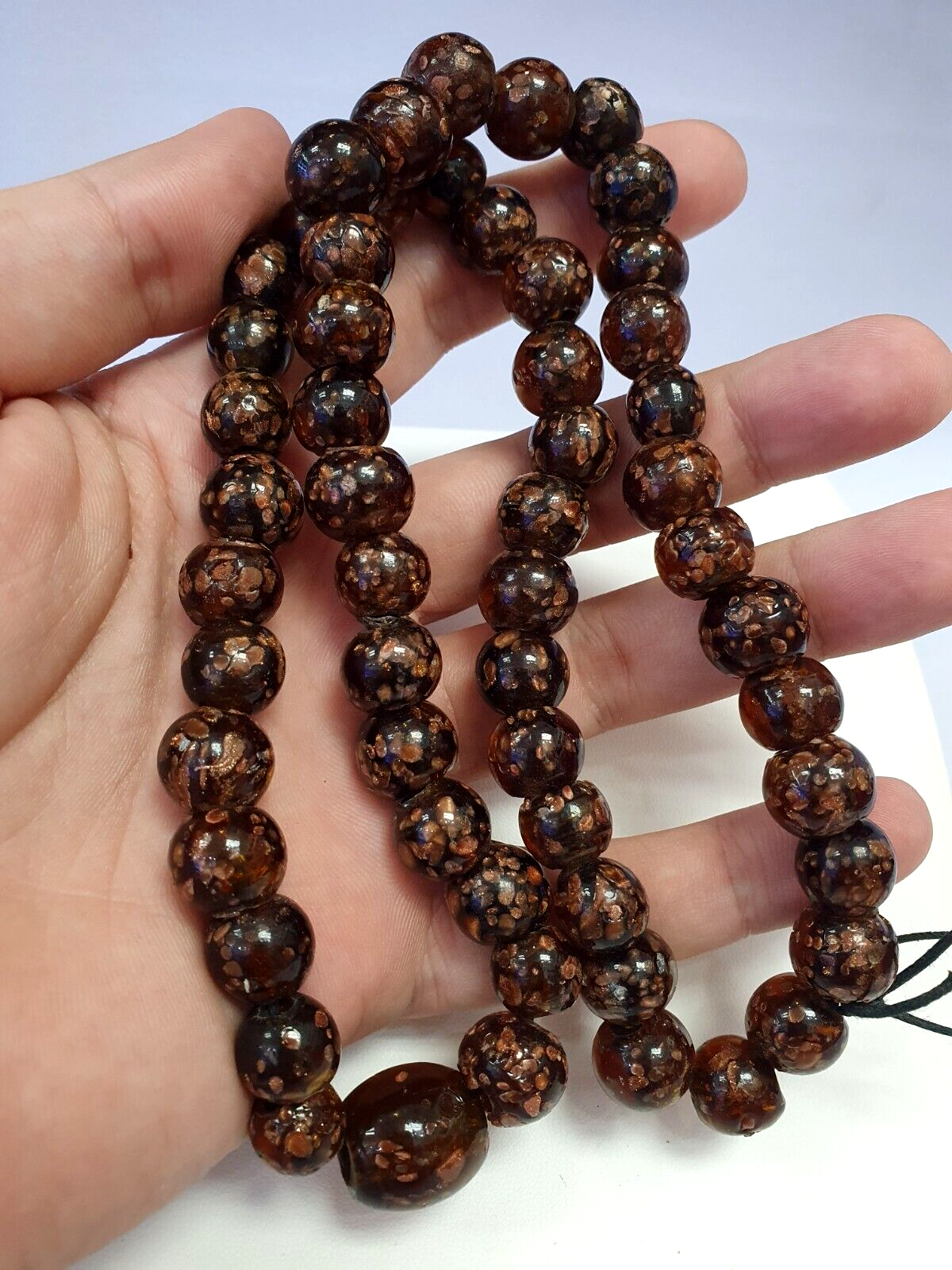 Vintage glass beads aventurine BROWN fancy trade Beads 12MM
