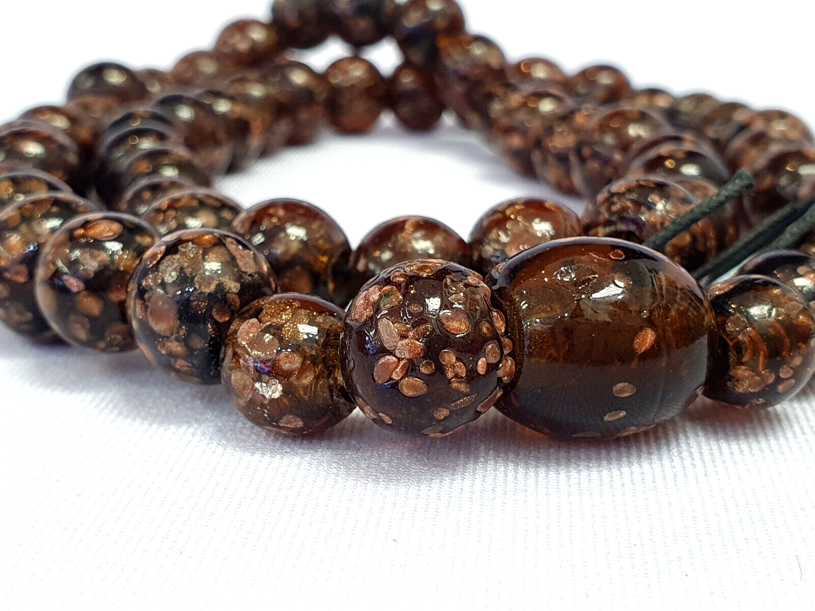 Vintage glass beads aventurine BROWN fancy trade Beads 12MM