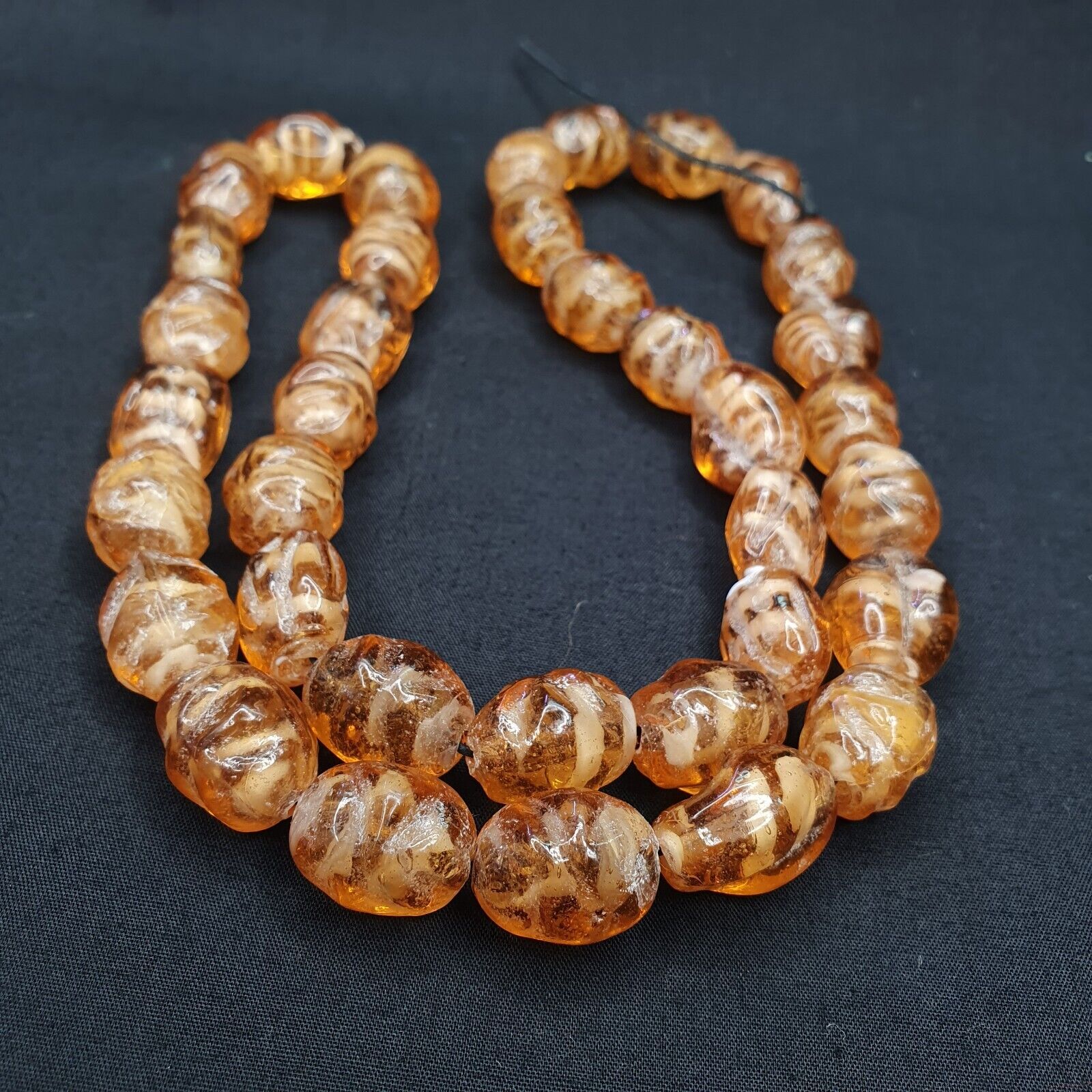Vintage glass beads Honey Amber fancy Glass trade Beads Strand