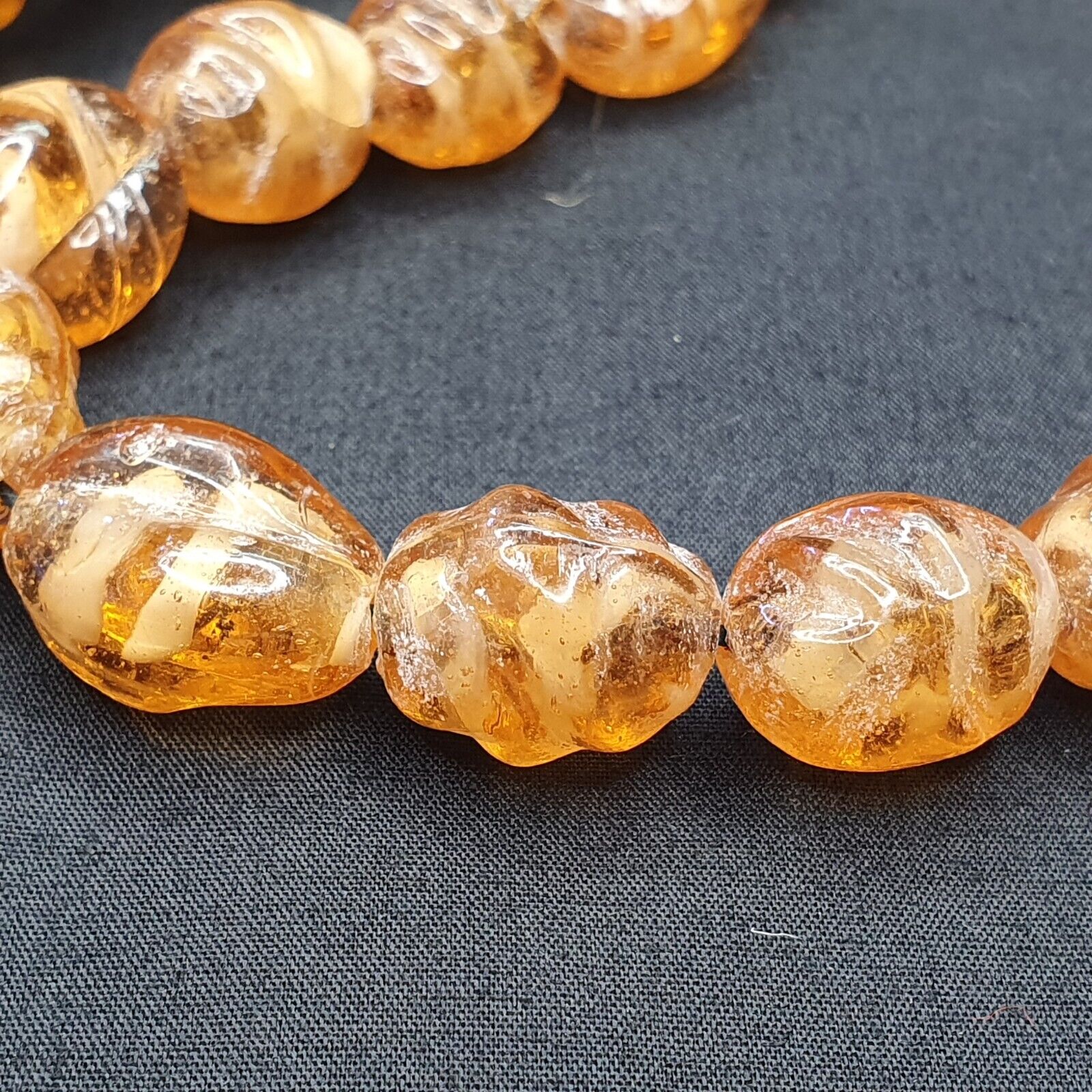 Vintage glass beads Honey Amber fancy Glass trade Beads Strand