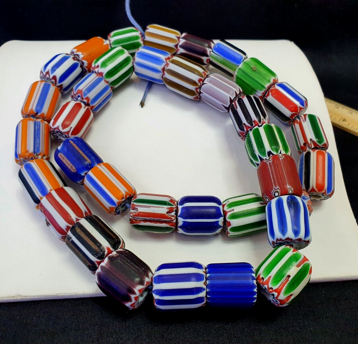 Vintage Venetian Trade beads African Glass Chevron Beads Long Strand 35 BEADS