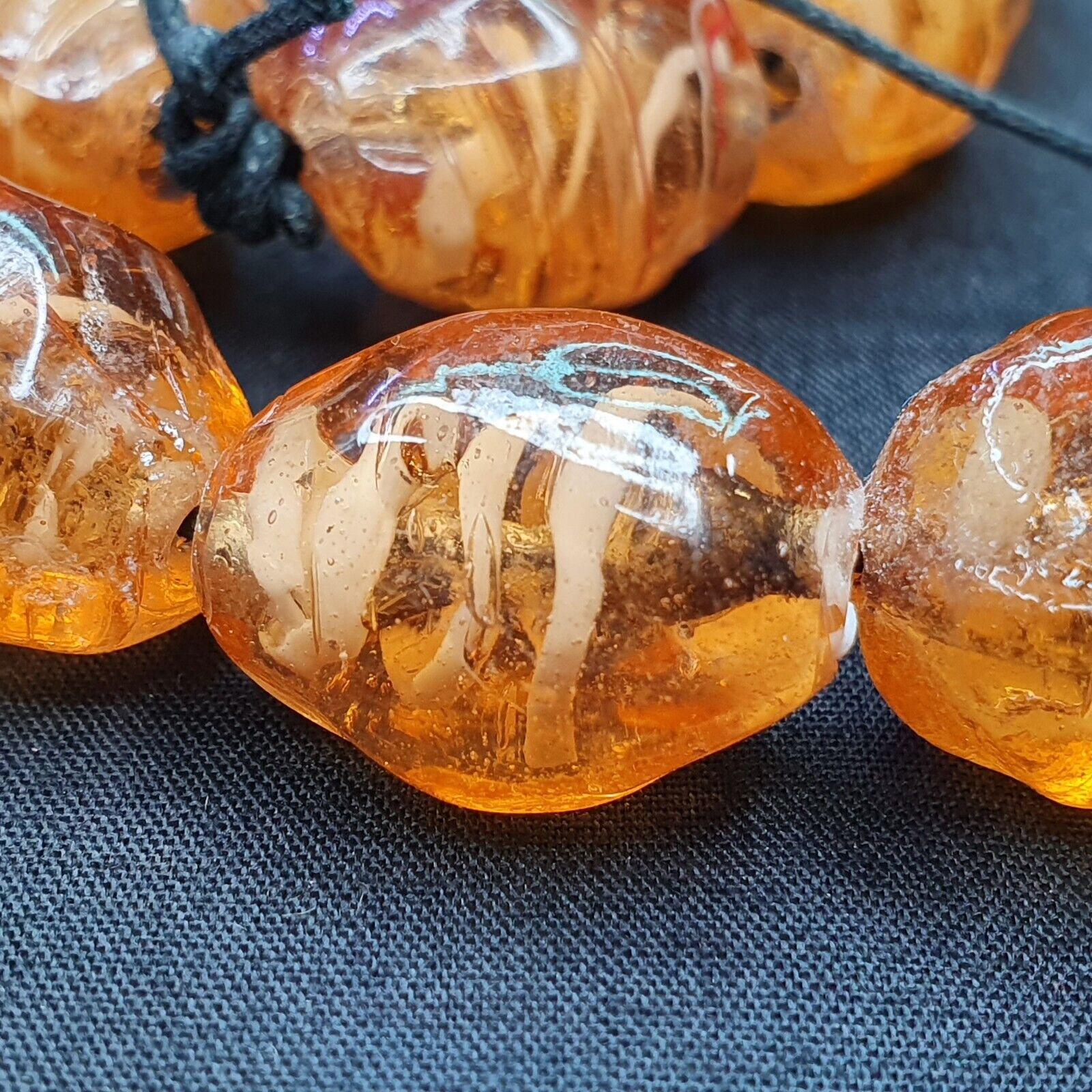 Vintage glass beads Honey Amber fancy Glass trade Beads Strand