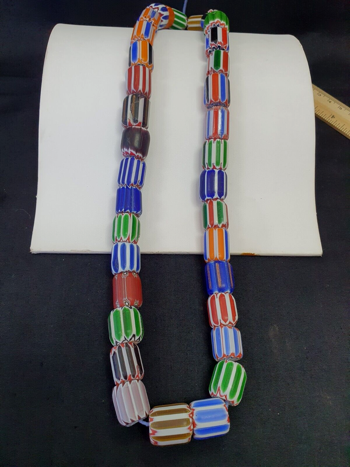 Vintage Venetian Trade beads African Glass Chevron Beads Long Strand 35 BEADS