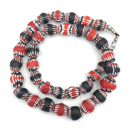 Stunning Vintage Trade Old Glass Chevron Beads Necklace