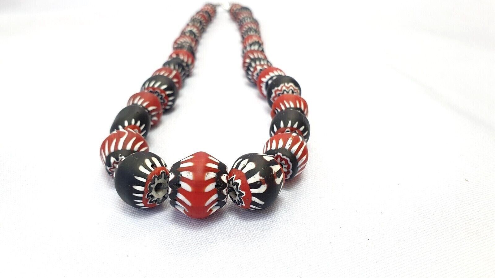 Stunning Vintage Trade Old Glass Chevron Beads Necklace