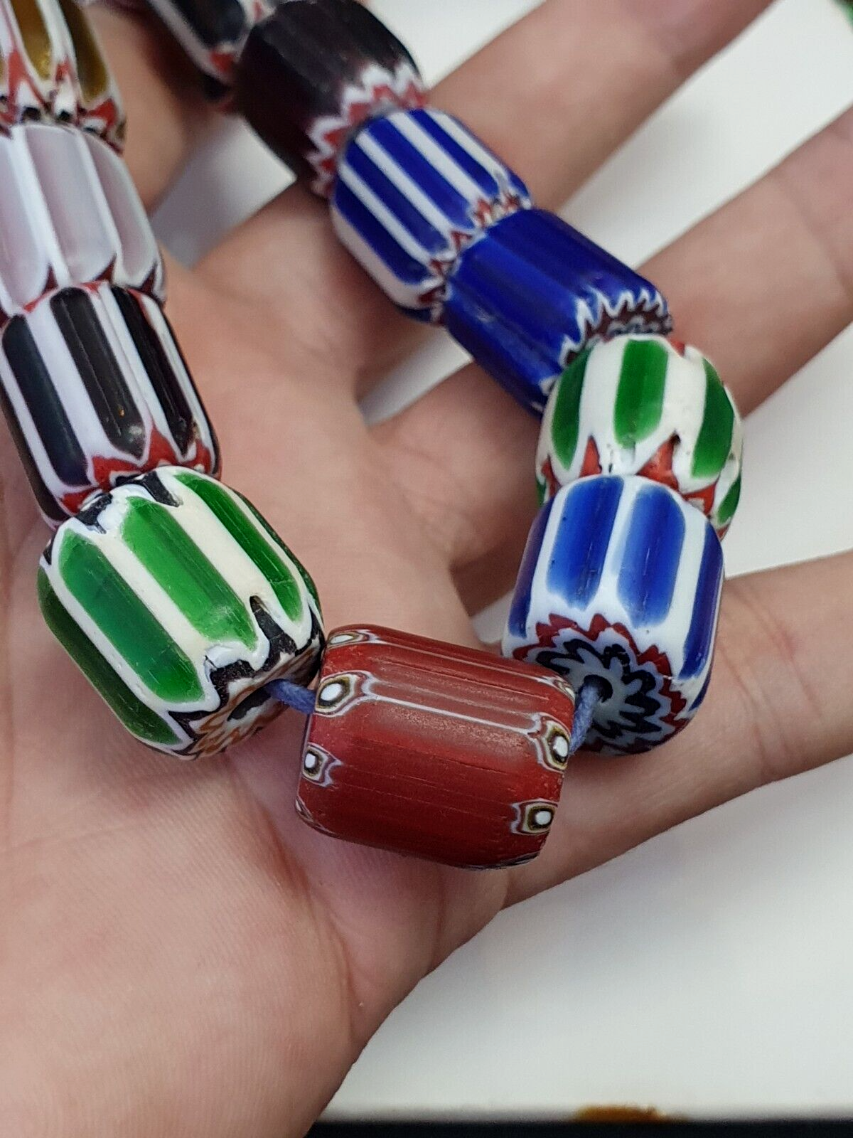 Vintage Venetian Trade beads African Glass Chevron Beads Long Strand 35 BEADS