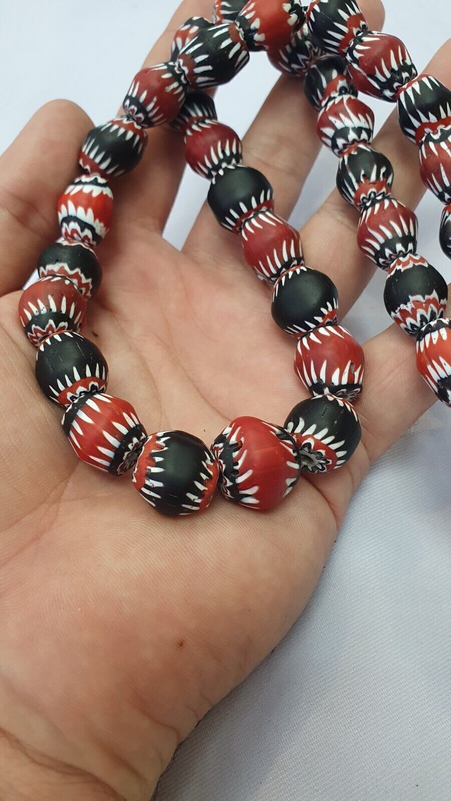 Stunning Vintage Trade Old Glass Chevron Beads Necklace