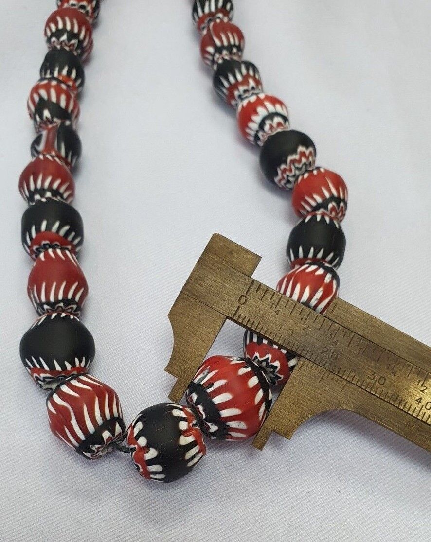 Stunning Vintage Trade Old Glass Chevron Beads Necklace