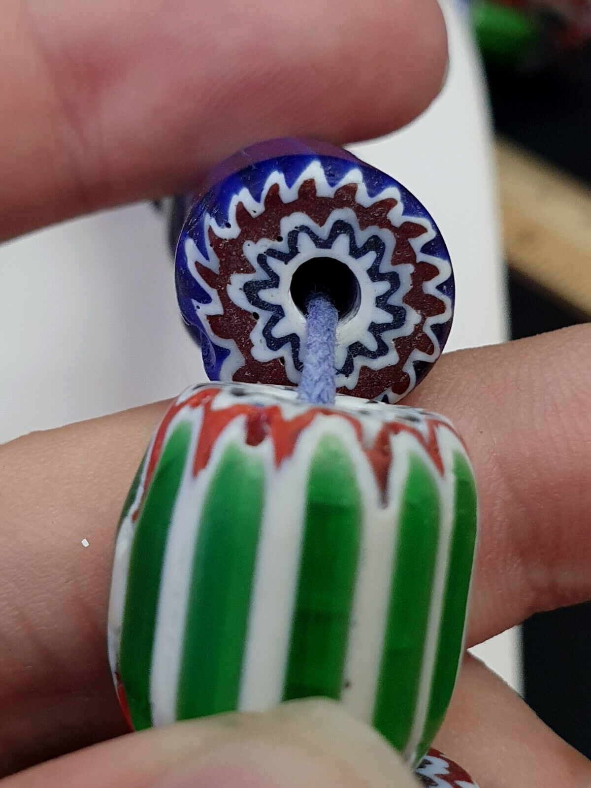 Vintage Venetian Trade beads African Glass Chevron Beads Long Strand 35 BEADS