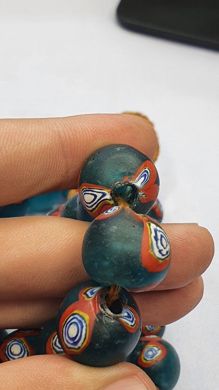 Vintage Antique Green RED Eyes African trade Glass Beads Necklace