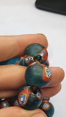 Vintage Antique Green RED Eyes African trade Glass Beads Necklace