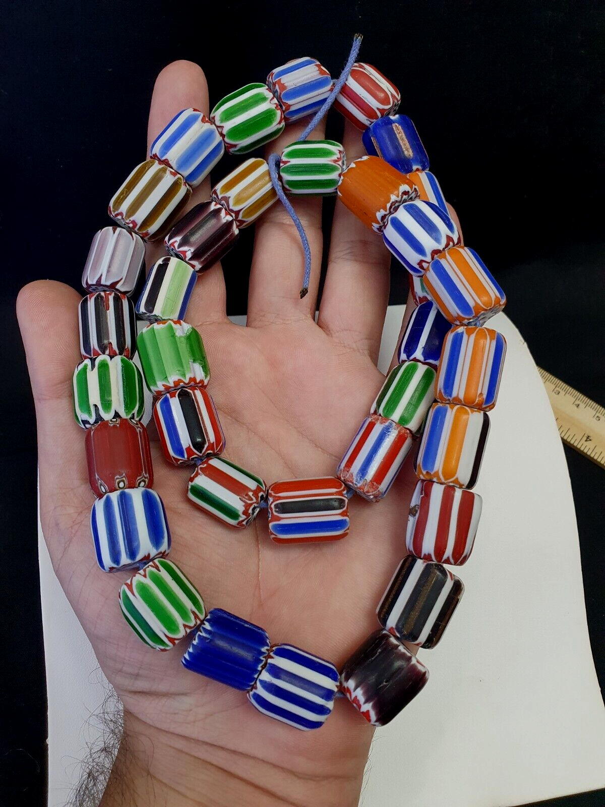 Vintage Venetian Trade beads African Glass Chevron Beads Long Strand 35 BEADS