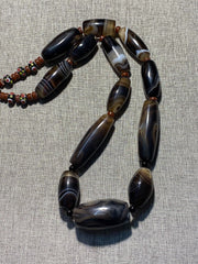 Antique African Himalayan banded Black Agate beads Suleimani unique Necklace