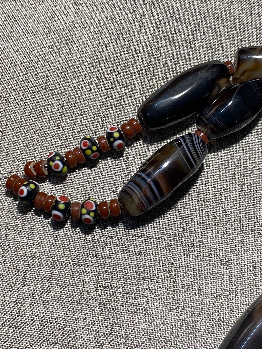 Antique African Himalayan banded Black Agate beads Suleimani unique Necklace
