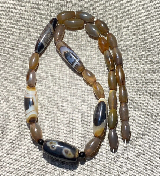 Antique African Himalayan banded Agate bead unique Necklace