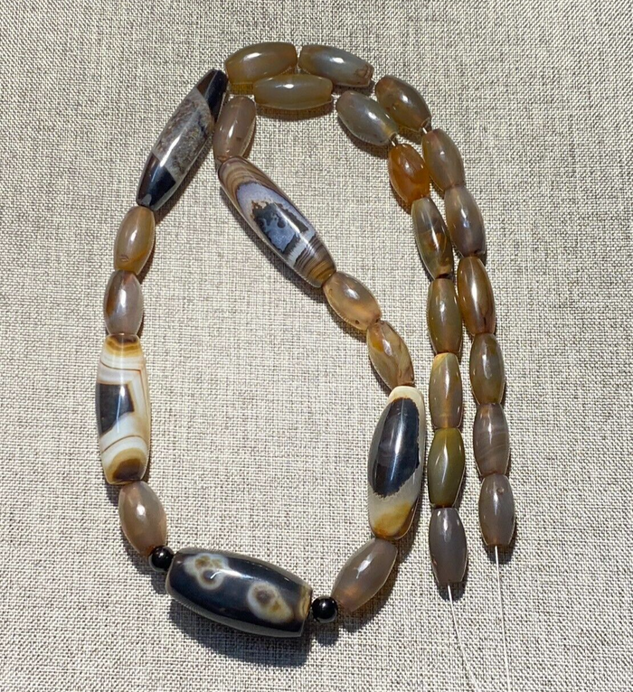 Antique African Himalayan Banded Agate Bead Unique Necklace
