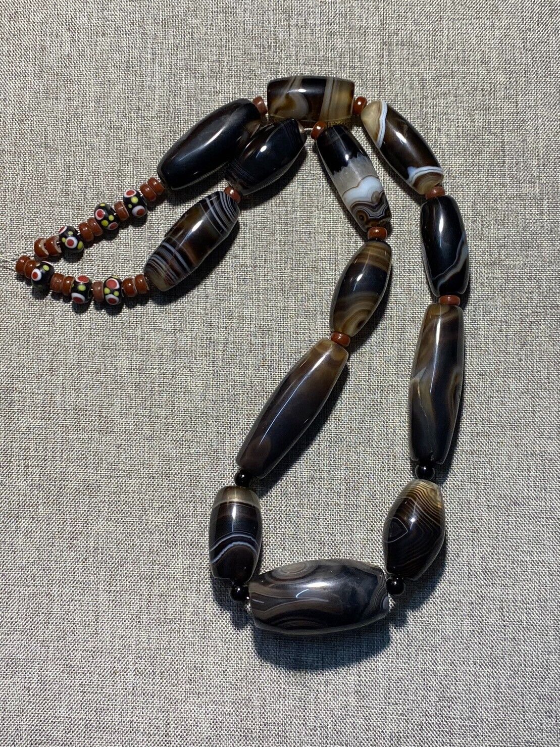 Antique African Himalayan banded Black Agate beads Suleimani unique Necklace