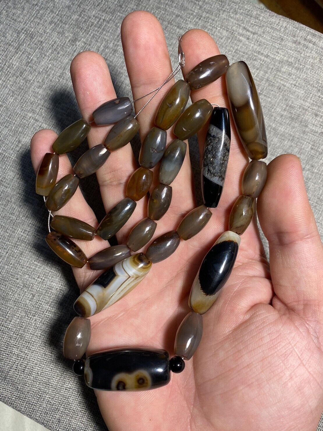 Antique African Himalayan banded Agate bead unique Necklace