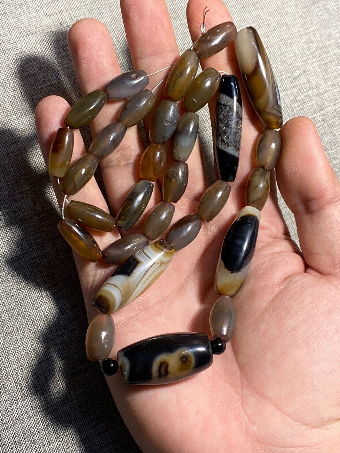 Antique African Himalayan banded Agate bead unique Necklace