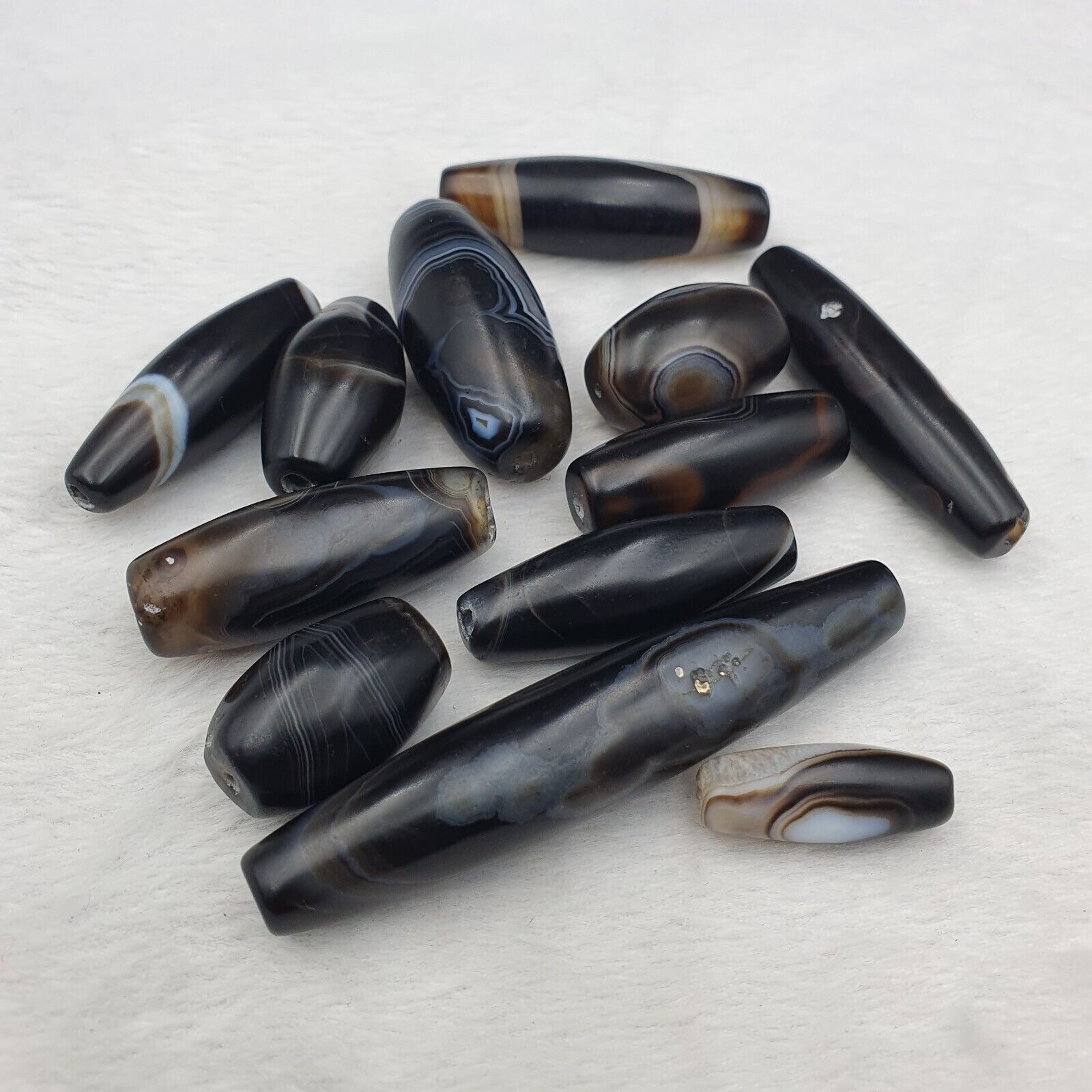 Lot of Himalayan old Antique black Agate Beads Necklace Mala Indo-Tibetan