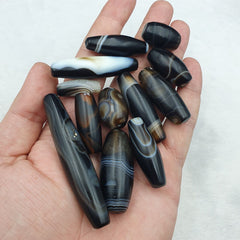 Lot of Himalayan old Antique black Agate Beads Necklace Mala Indo-Tibetan