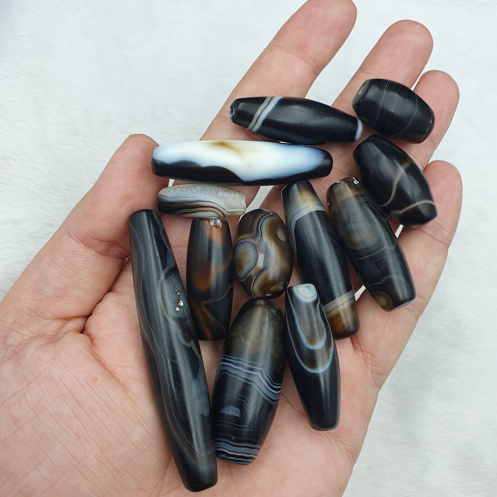 Lot of Himalayan old Antique black Agate Beads Necklace Mala Indo-Tibetan