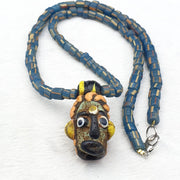 East Oasis Antique Handmade Face Bead Mosaic Striped Glass Beaded Necklace