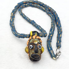 Antique Vintage handmade face bead mosaic Stripes Glass Beaded Strand Necklace