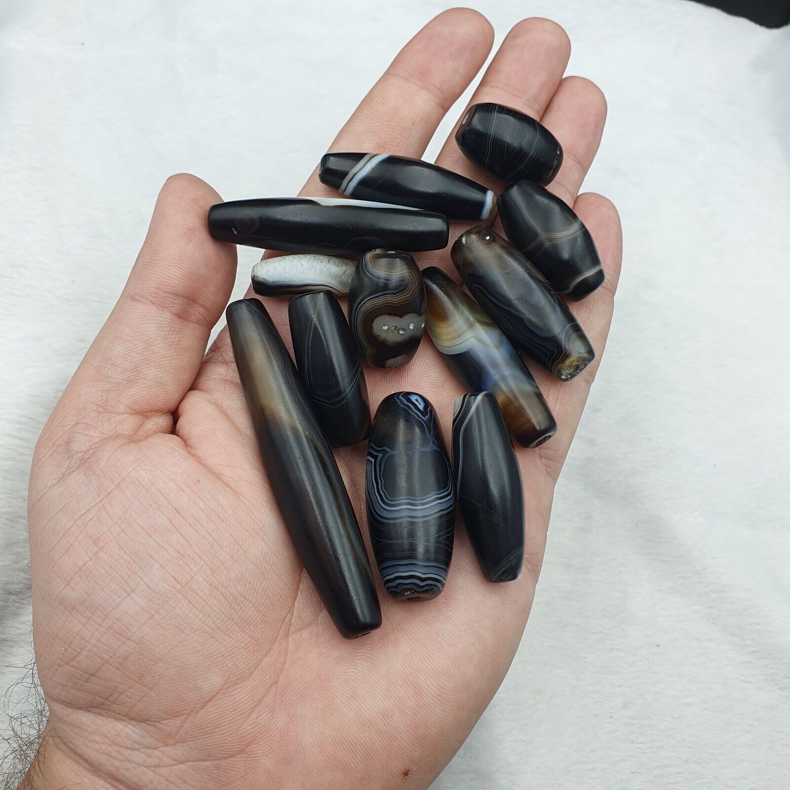 Lot of Himalayan old Antique black Agate Beads Necklace Mala Indo-Tibetan