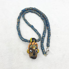 Antique Vintage handmade face bead mosaic Stripes Glass Beaded Strand Necklace