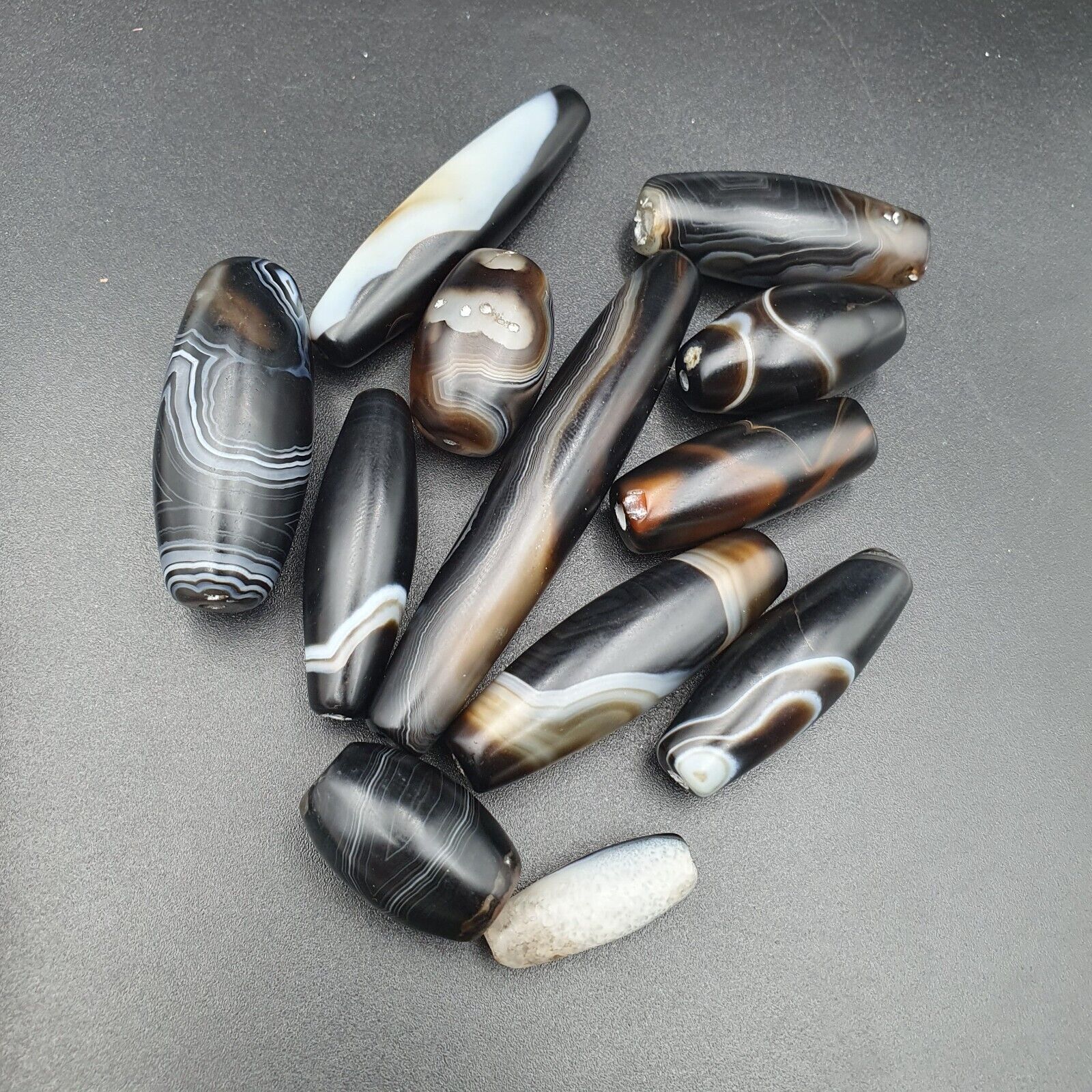 Lot of Himalayan old Antique black Agate Beads Necklace Mala Indo-Tibetan