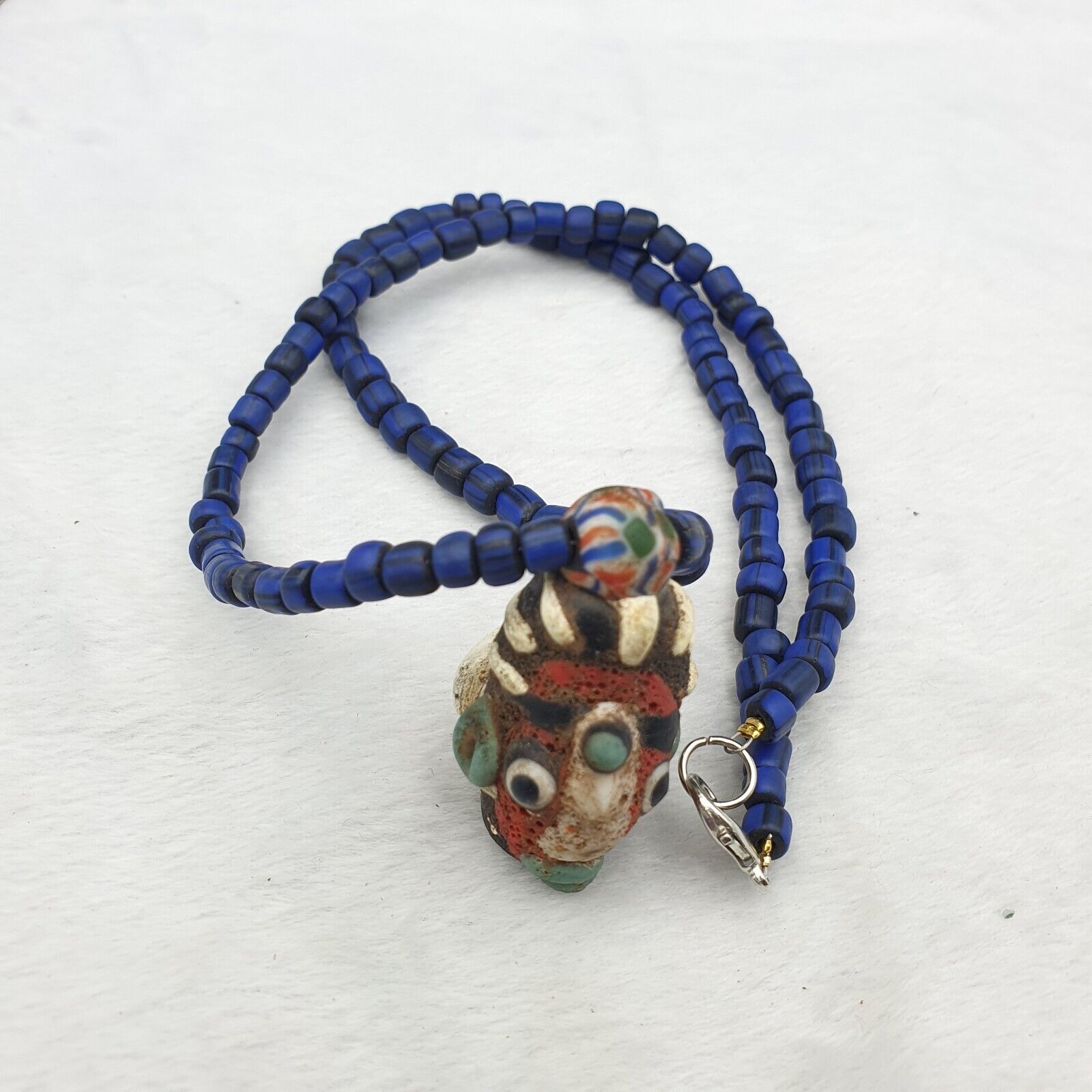 Antique Vintage handmade face bead mosaic Glass Beaded Strand Necklace