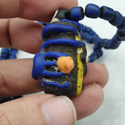 East Oasis Antique Handmade Face Bead Mosaic Blue Glass Beaded Strand Necklace