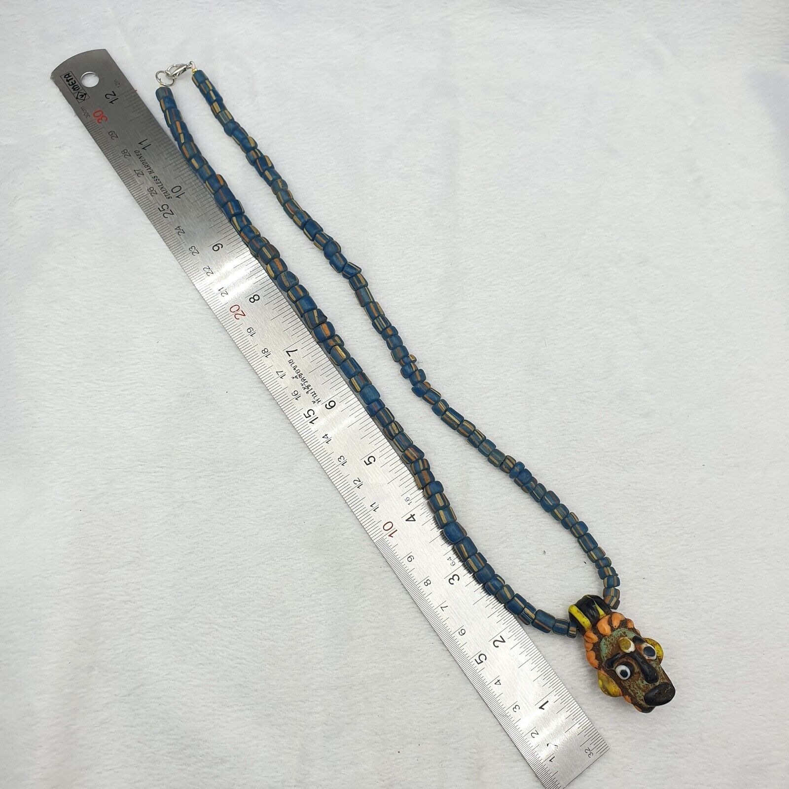 Antique Vintage handmade face bead mosaic Stripes Glass Beaded Strand Necklace