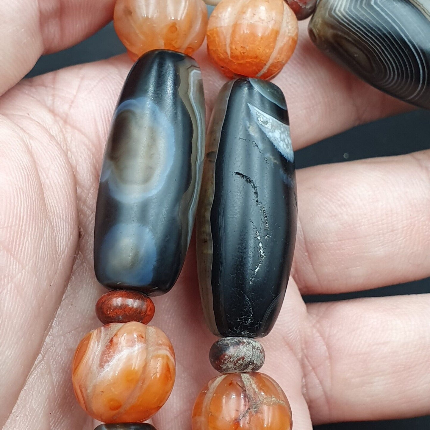 Himalaya alte antike Karneol schwarze Achat Perlen Halskette Mala Indo-Tibetisch